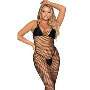 Fishnet Mesh Sleeveless Black Dress With‎ String Tie Details One Size Fits All